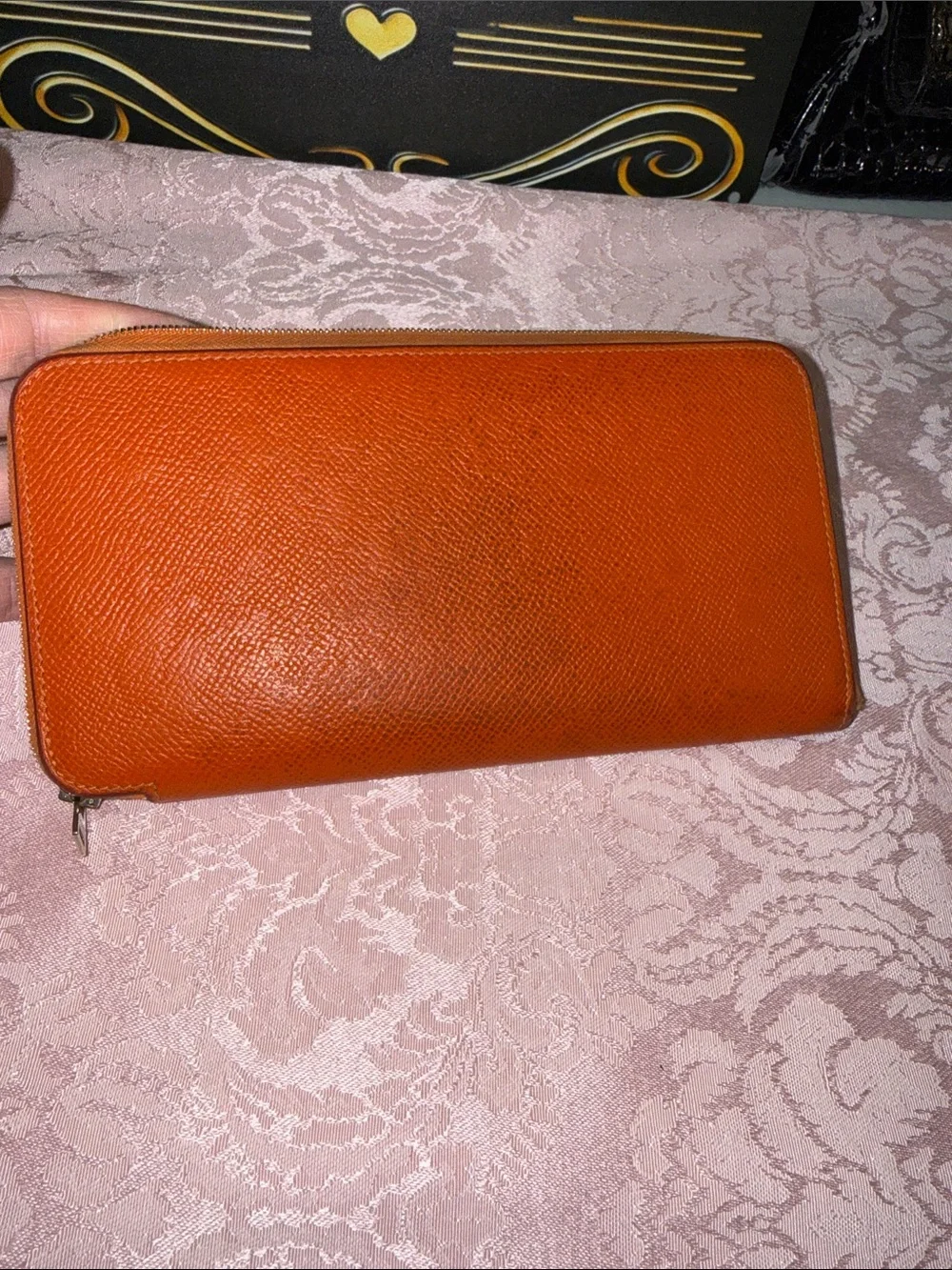 Hermes Men's Azap Leather Zip Wallet - Orange